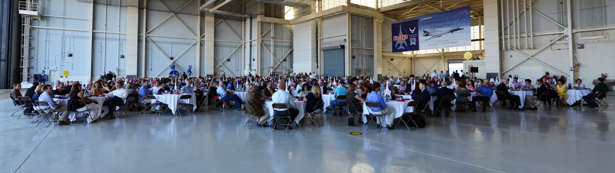 Distinguished guests, retirees and members of the Abilene community gather together during the B-1B 30th Anniversary Dinner May 1, 2015, at Dyess Air Force Base, Texas. The dinner was held to celebrate the past, present and future accomplishments of the B-1B Lancer. (U.S. Air Force photo by Airman 1st Class Kedesha Pennant/Released)