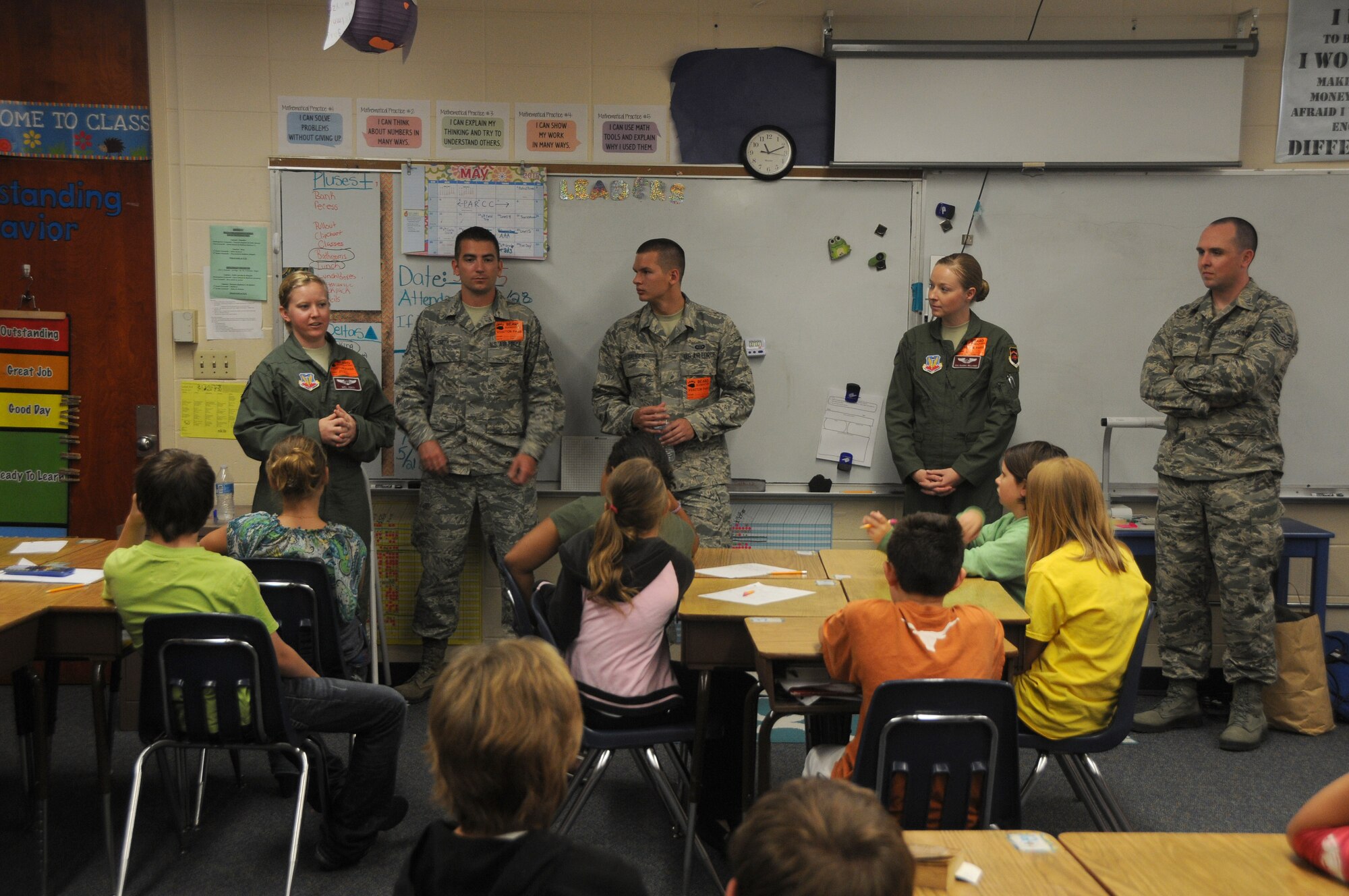 Guardsmen from the 188th Wing participate in Career Day hosted by Beard Elementary School, Fort Smith, Ark. The Airmen talked to students about new jobs following the 188th's transition to a remotely piloted aircraft and intelligence, surveillance and reconnaissance mission. (U.S. Air National Guard photo by Senior Airman Cody Martin/released)