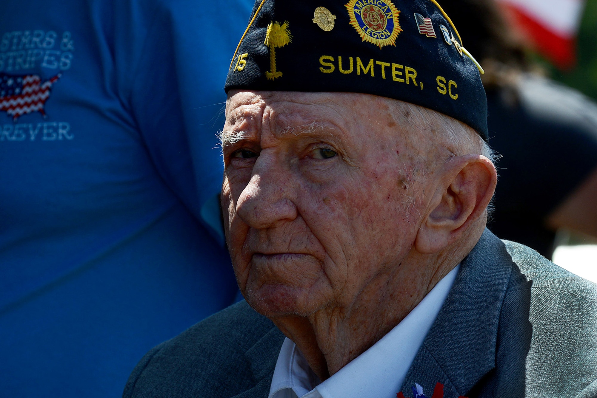 John Poole, a Korean War veteran, honors his loved ones who lost their lives while serving in the armed forces during a Memorial Day ceremony at the Mabry Memorial in Sumter, South Carolina, May 25, 2015. Veterans and community members paid tribute to fallen family members and friends during the Memorial Day ceremony by honoring and showing their appreciation for their sacrifice. (U.S. Air Force photo by Senior Airman Diana M. Cossaboom/Released)