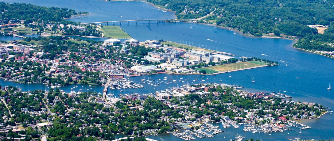Rick Micker, Congressional Squadron member, Civil Air Patrol, flies a CAP Cessna past the U.S. Naval Academy in Annapolis, Md., May 23, 2015. The fly-by was part of a CAP orientation flight from Joint Base Andrews, Md., to Cambridge-Dorchester Airport, Md. (U.S. Air Force photo/Airman 1st Class Ryan J. Sonnier)