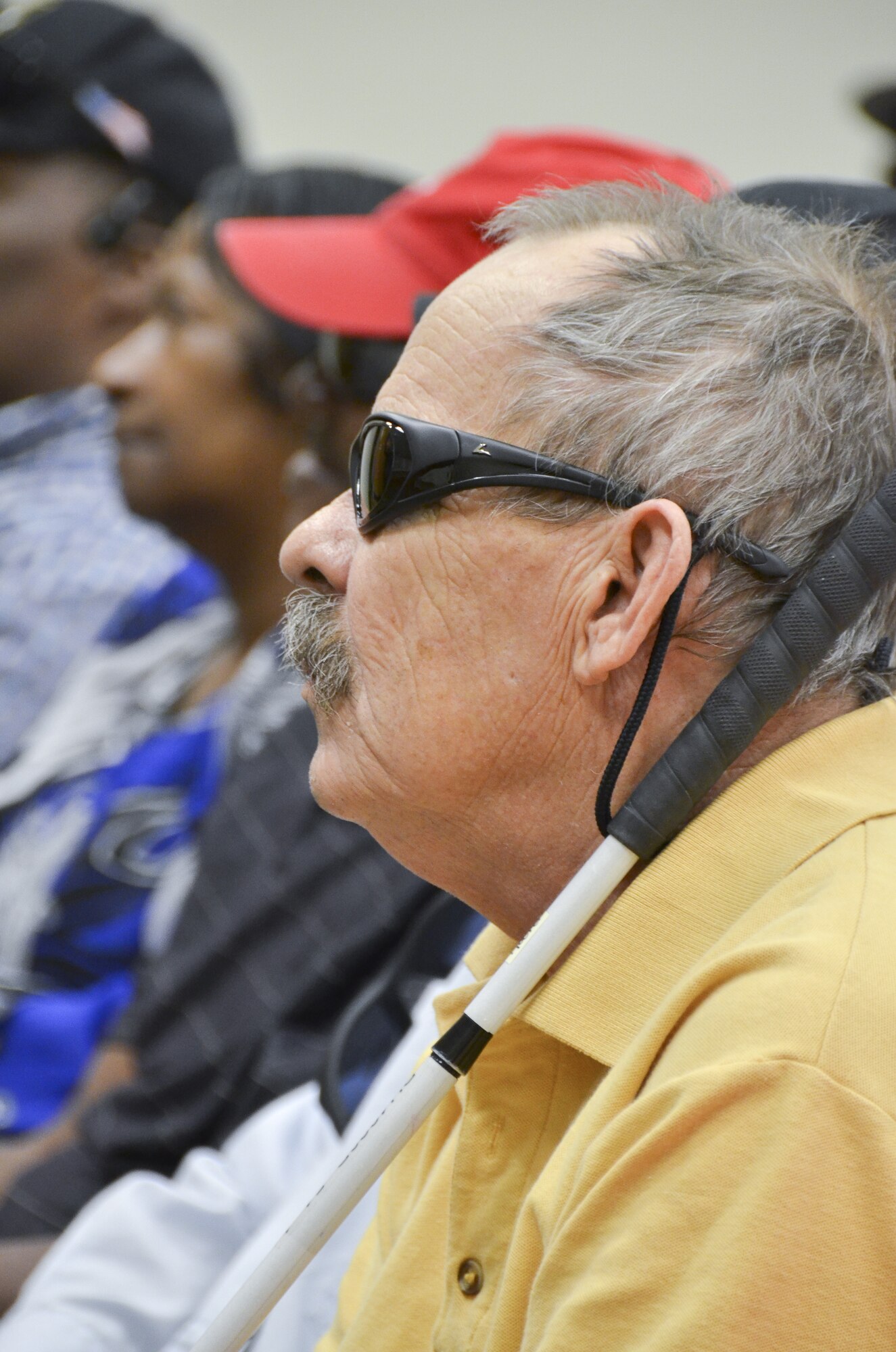 Visually impaired veterans from the Southeastern Blind Rehabilitation Center visit the 117th Air Refueling Wing. The SBRC is a division of the United States Veterans Administration whose mission is to provide care for blind and low vision veterans and active duty service members. (U.S. Air National Guard photo by: Senior Master Sgt. Ken Johnson/Released)