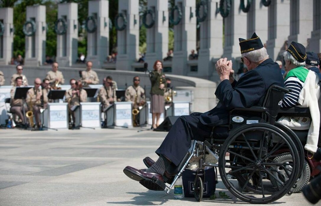 The Airmen of Note performed at the World War II Memorial in Washington D.C. on May 8,
2015 commemorating the 70th anniversary of V-E Day.  The event was attended by hundreds of WWII veterans and representatives from 30 countries." (U.S. Air Force Photo/released)
