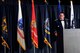 U.S. Air Force Maj. Gen. John N. T. Shanahan, Twenty-Fifth Air Force commander and guest speaker for the 2015 55th Wing Birthday Ball, speaks to patrons at the Embassy Suites ballroom in La Vista, Nebraska, May 16. The birthday ball is a formal celebration recognizing the wing’s proud heritage as well as its current mission and role in the U.S. Air Force. (U.S. Air Force photo by Jeff W. Gates/Released)