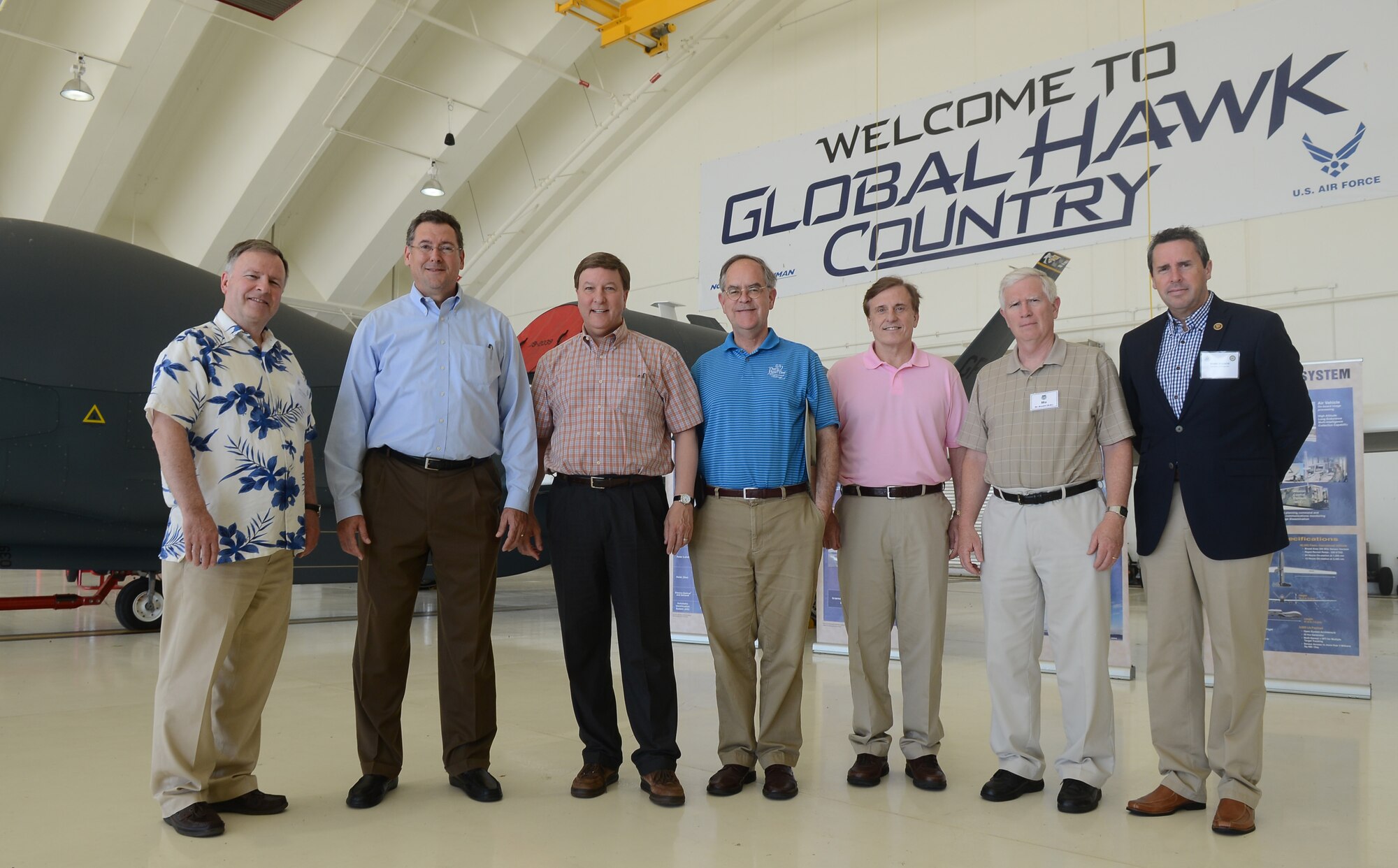 Members of the House Armed Services Committee stand in front of a RQ-4 Global Hawk May 24, 2015, at Andersen Air Force Base, Guam. The representatives visited the base to gain a better understanding of base operations and continuing rebalance efforts in the Pacific region. (U.S. Air Force photo by Senior Airman Alexander W. Riedel/Released)