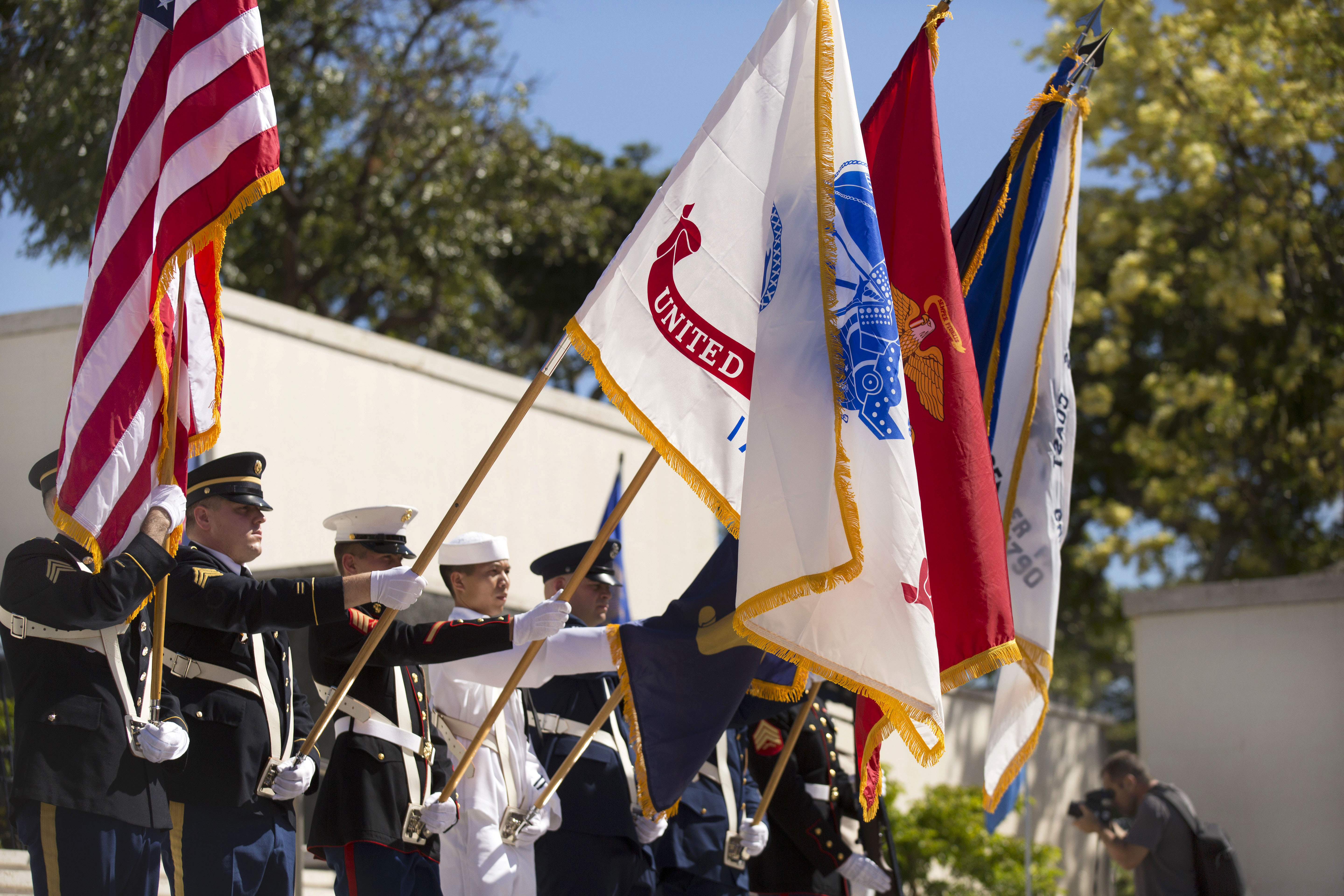 A Joint Service Color Guard present the colors during the Mayor's Memorial Day ceremony at the ...