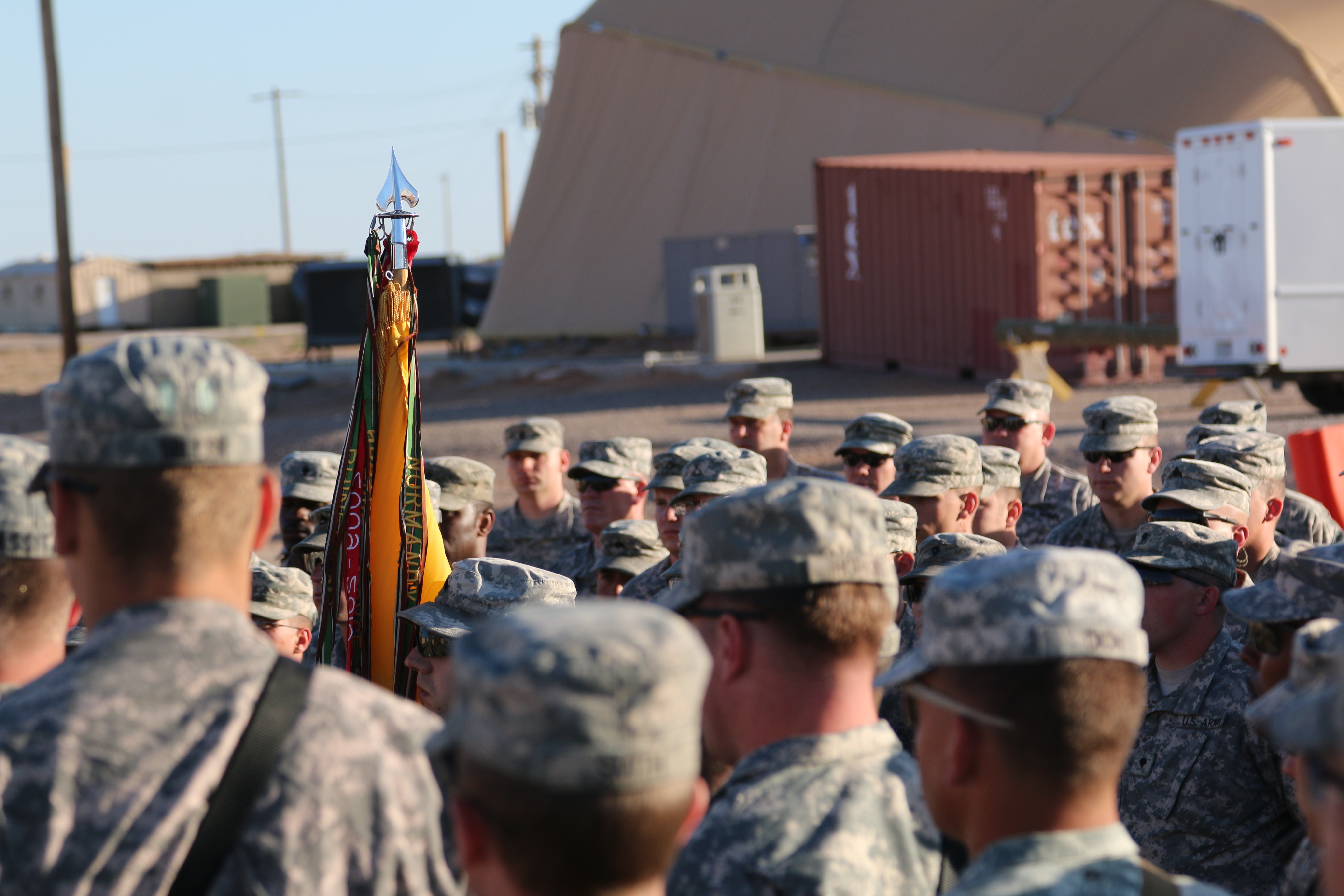 The colors for 1st Combined Arms Battalion, 252nd Armor Regiment, stand