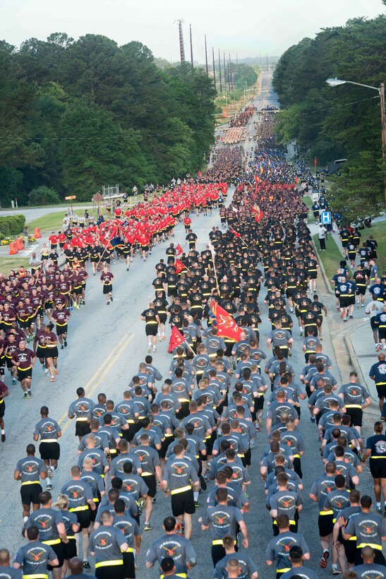 Paratroopers extend to the horizon of Long Street to mark the beginning of All American Week on Fort Bragg, N.C., May 18, 2015.