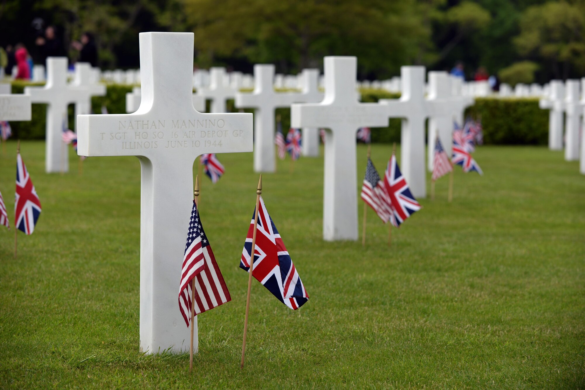 More than 3,800 American heroes are buried within the Cambridge American Cemetery and Memorial along with more than 5,126 names recorded on the Tablets of the Missing. RAF Mildenhall held a memorial service May 25, 2015, in memory of more than 400,000 American World War II service members who paid the ultimate sacrifice to preserve freedom. (U.S. Air Force photo by Senior Airman Christine Halan)