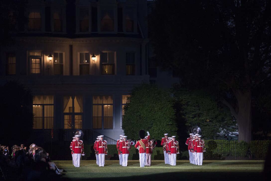 The United States Marine Band performs at the Evening Parade at the Marine Barracks in Washington, where Deputy Secretary of Defense Bob Work was the invited guest of honor May 22, 2015. (Photo by Master Sgt. Adrian Cadiz)(Released)