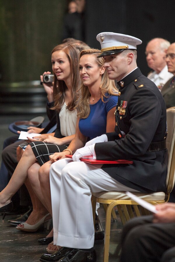 2nd Lt. Patrick Poorbaugh and his family listen to a panel of guest speakers during his commissioning ceremony at the Low Memorial Library Rotunda, Columbia University, New York May, 21. Poorbaugh became the first Marine in 40 years to commission from the school. Poorbaugh is a Mackinaw, Ill., native, and graduated with a degree in Political Science from the College of General Studies.