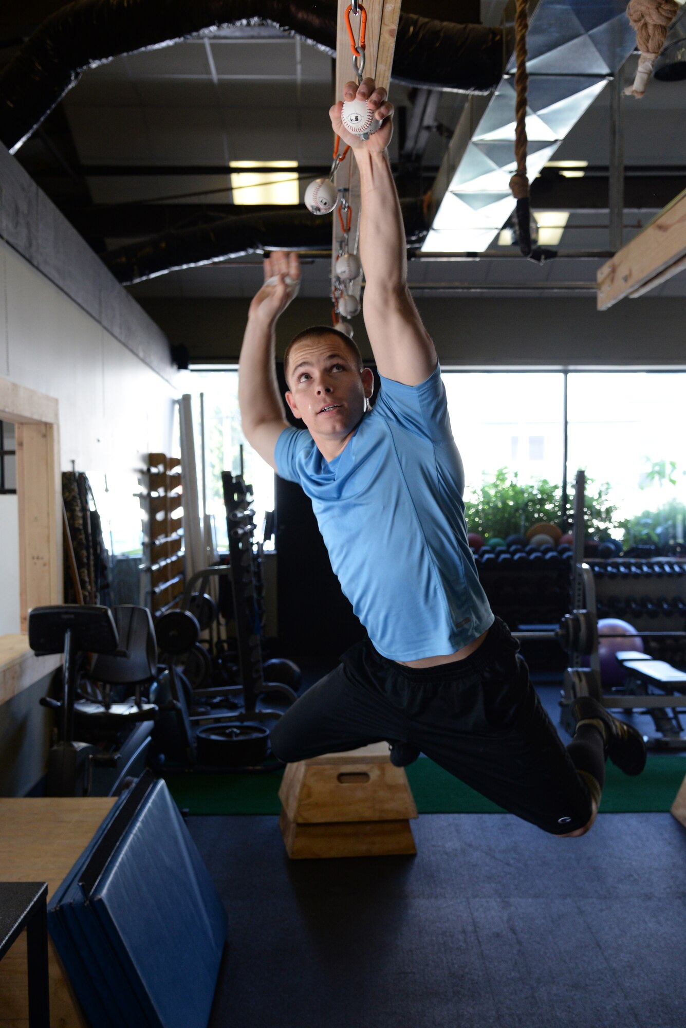 Staff Sgt. Randall Forsythe trains to compete on the TV show American Ninja Warrior May 21,2015. Forsythe, 375th Civil Engineer Squadron firefighter, found out he was selected to participate on a special military tribute episode in April.. (U.S. Air Force photo/Airman 1st Class Megan Friedl)