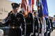 The Goodfellow Air Force Base Joint Service Color Guard march in formation during the Memorial Day Ceremony at the Tom Green County Courthouse in San Angelo, Texas, May 26, 2015. The ceremony paid tribute to those who have lost their lives in all branches of the military. (U.S. Air Force photo by Senior Airman Michael Smith/Released)