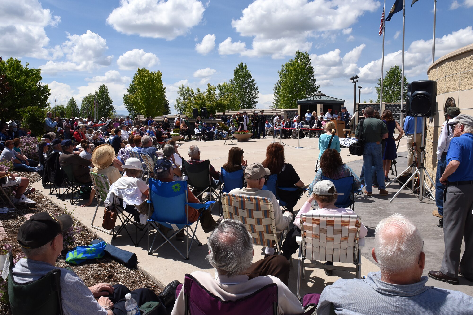 Hundreds of people showed up to the Montana Veterans Memorial May 25, 2015, at Great Falls, Mont., to pay tribute to the men and women who have served our country. A blessing lead by the Blackfeet tribe was performed after the unveiling of a new section of the memorial was dedicated to the tribe.  (U.S. Air Force photo/Chris Willis)