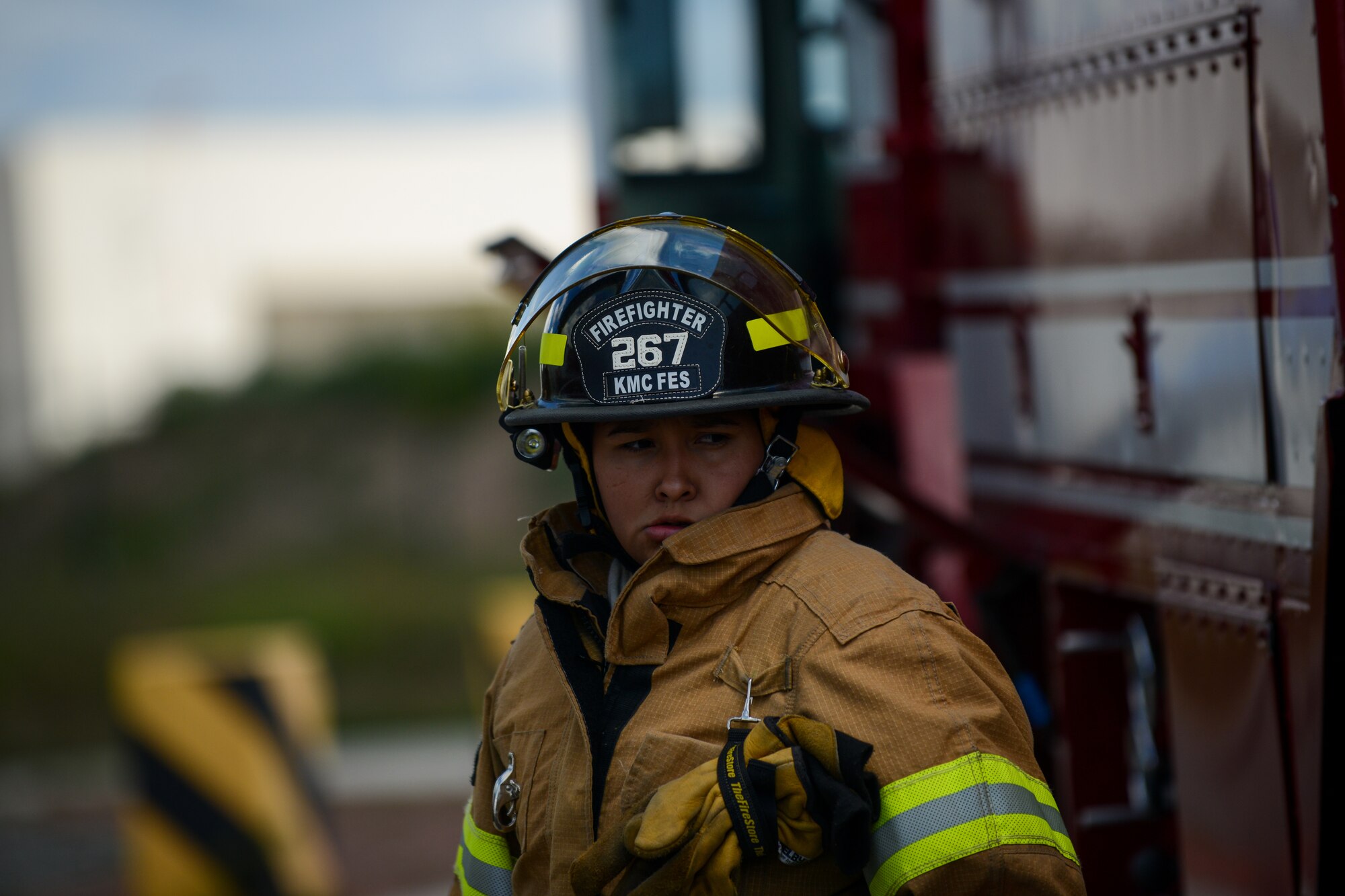 A Lithuanian firefighter watches an aircraft fire simulation during a NATO Firefighter Fundamentals course May 20, 2015, at Ramstein Air Base, Germany. More than 20 firefighters from the Lithuanian Air Force Fire Department attended the five-day course which taught them how to respond to NATO aircraft mishaps that involve both cargo and fighter aircraft.  (U.S. Air Force photo /Senior Airman Nicole Sikorski)