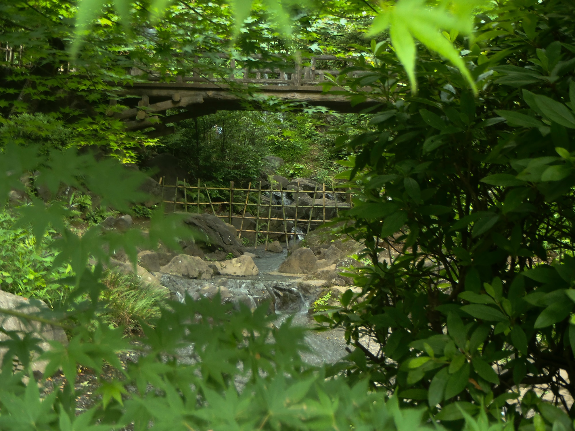 Water flows down a stream underneath a bridge May 25, 2015, at Arisugawa Park, Minato, Japan. There are a variety of hills, ponds and wooded areas in the bottom portion along with statues, a large plaza and a children’s playground within the top portion of the park. (U.S. Air Force photo by Senior Airman David Owsianka/Released)
