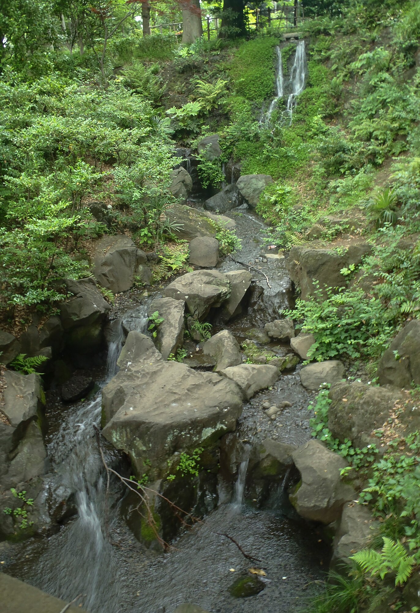 Water filters down into a pond May 25, 2015, at Arisugawa Park, Minato, Japan. The park's cascading hills, valleys, ponds and densely wooded areas have been arranged with the natural terrain. (U.S. Air Force photo by Senior Airman David Owsianka/Released) 