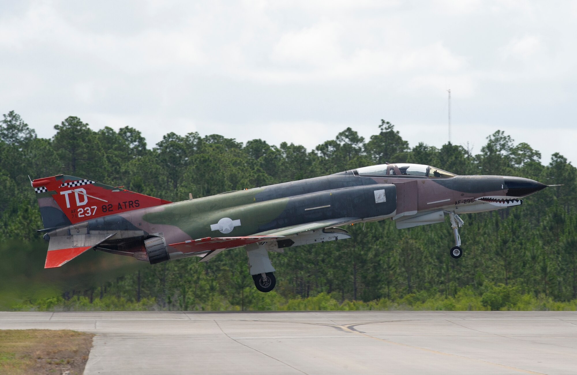The 82nd Aerial Target Squadron's last QF-4 Phantom takes off from the runway May 27 marking the end of almost 20 years of its use at Tyndall. (U.S. Air Force photo by Senior Airman Alex Echols/Released)
