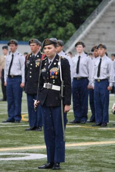 Cadet Melissa Kinney stands during the Puget Sound Junior ROTC Sunset Pass and Review May 12 at Stadium High School in Tacoma. (Northwest Guardian photo by Christina Carmen Crea)