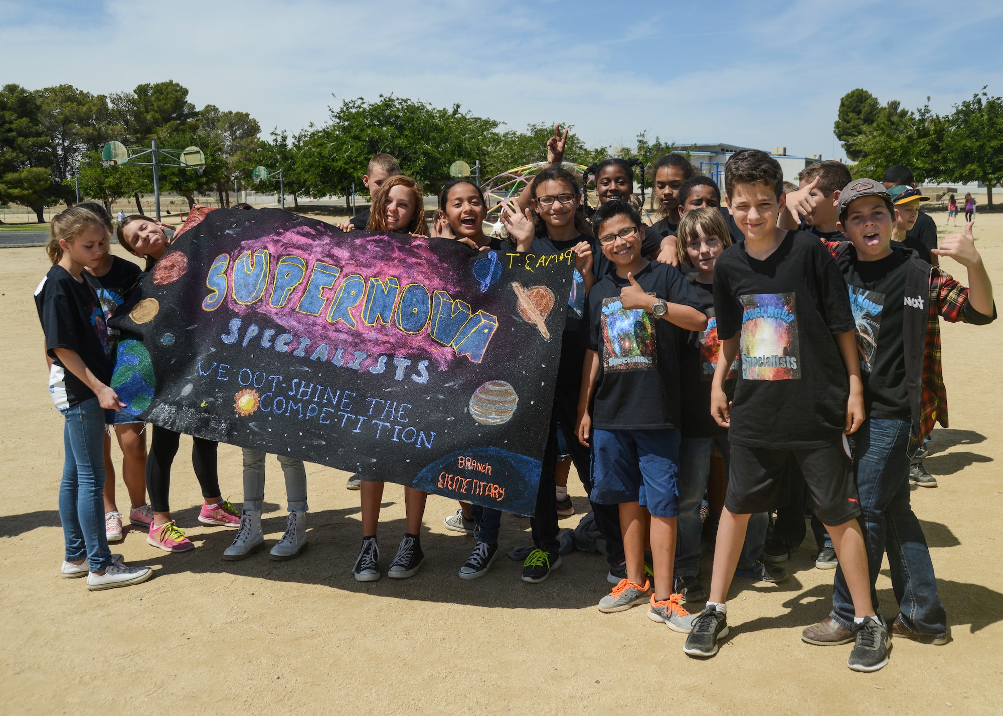 Team 9, the Supernova Specialists, was awarded “Best Banner” at the 3rd Annual Branch Elementary School Intermediate Space Challenge. (U.S. Air Force photo by Rebecca Amber)
