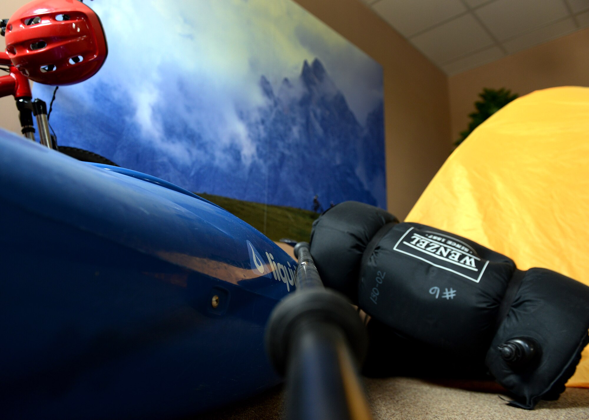 Outdoor Recreation rental gear is displayed, May 26, 2015, at Aviano Air Base, Italy. Team Aviano members can rent kayaks, bicycles and camping gear this summer. Outdoor Recreation and the Information, Tickets and Travel office offer trips to take full advantage of the Italian and European experience. (U.S. Air Force photo by Airman 1st Class Cary Smith/Released)