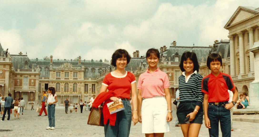 Visiting Versailles, France, from left to right are Sonia Delizo with children Cecille, Monina and Ron.