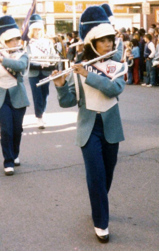 Monina (Isaac) Delizo performs in the Pioneers Marching Band of Leavenworth, Kansas, circa 1982.
