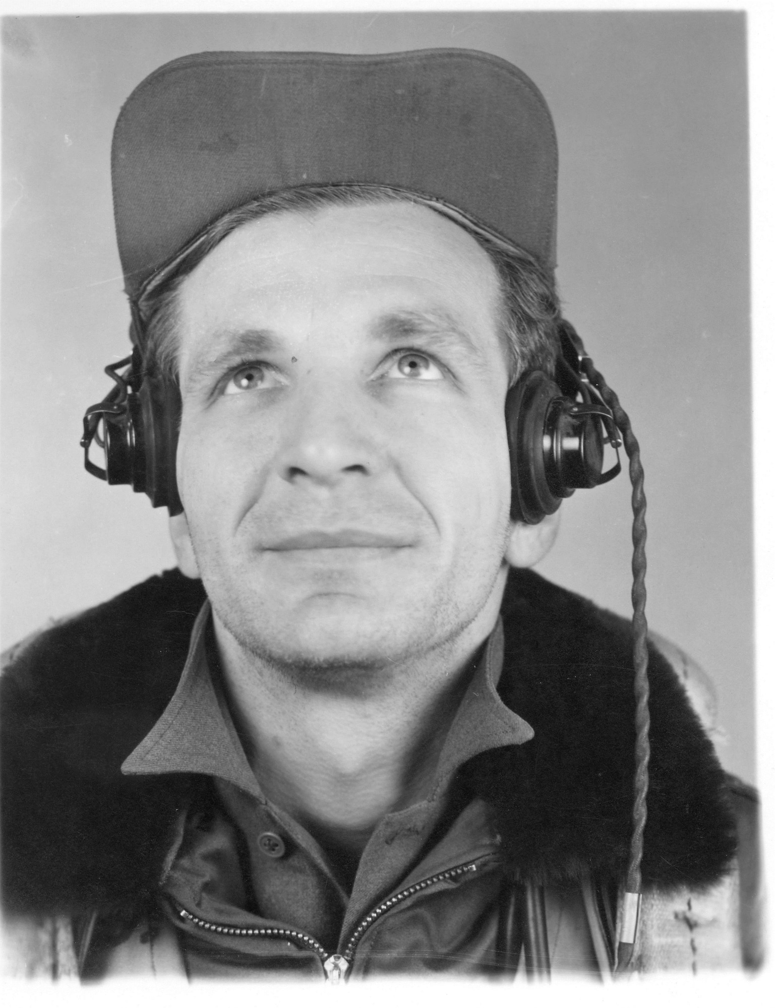 Tech. Sgt. Edward Herzog, 333rd Squadron, 94th Bombardment Group flight engineer, poses for a portrait in 1944. Herzog served as a B-17 flight engineer in World War II and his uniform is now preserved in Joint Base McGuire-Dix-Lakehurst’s U.S. Army Reserve Mobilization Museum. (U.S. Air Force photo)