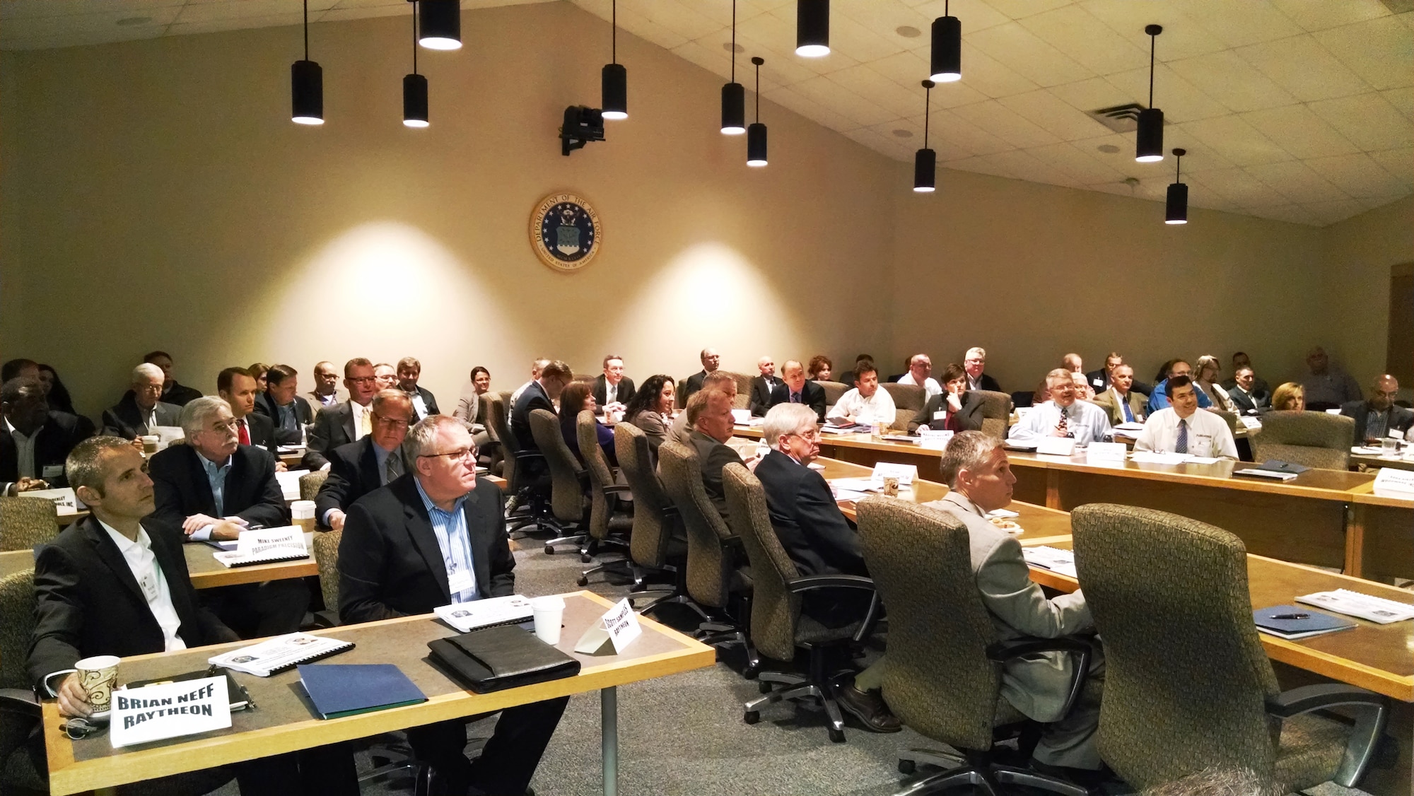 More than 40 suppliers, customers and supply chain representatives listen to a briefing at the Hill Conference Center as part of a recent Supplier Relations Working Group, sponsored by the 848th Supply Chain Management Group. The conference focus was on communication, collaboration and candor. (Air Force photo by Lisa West/Released)