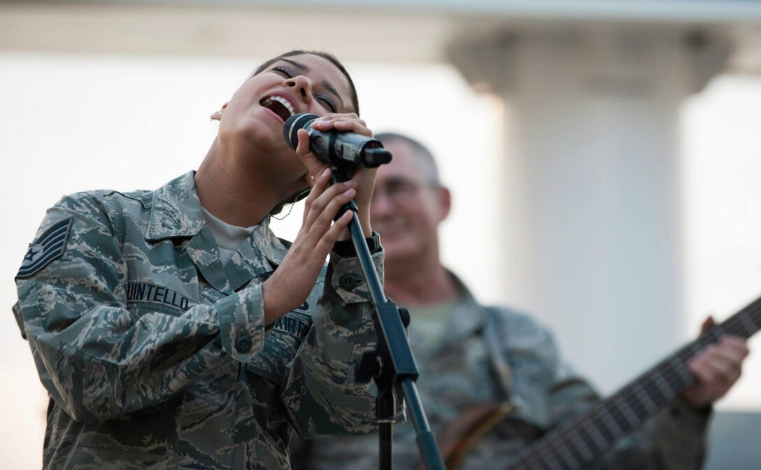 Technical Sgt. Nalani Quintello, the newest member of Max Impact, has her Air Force debut at an Armed Forces Day concert at the National Harbor in Oxon Hill, Maryland. Quintello abandoned a chance at winning "American Idol"
to pursue a career in the Air Force. (U.S. Air Force photo/released)