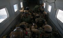 Special Tactics Airmen from the Special Tactics Training Squadron, 24th Special Operations Wing, Hurlburt Field, Fla., use a Duke Field C-145 to serve as the team’s free-fall jump platform during a runway security training exercise at Eglin Range, Fla., April 23, 2015. The STTS delivers advanced and special tactics skills to a wide variety of joint special operations career fields, including combat controllers and special tactics pararescuemen. (U.S. Air Force photo/ Tech. Sgt. Jasmin Taylor)