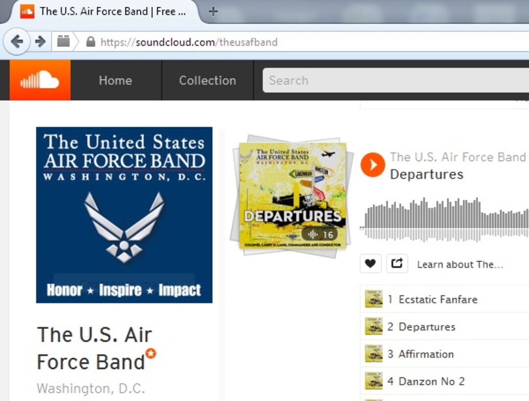 Screenshot of U.S. Air Force Band SoundCloud page - www.soundcloud.com/theusafband (U.S. Air Force photo by Master Sgt. Brian Davis/released)
