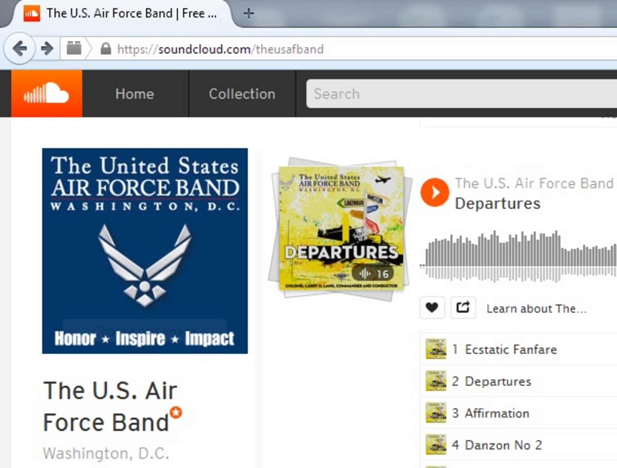 Screenshot of U.S. Air Force Band SoundCloud page - www.soundcloud.com/theusafband (U.S. Air Force photo by Master Sgt. Brian Davis/released)
