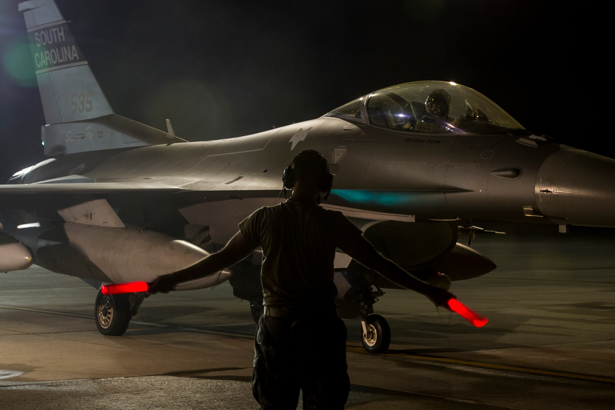 U.S. Airmen from the South Carolina Air National Guard???s 169th Fighter Wing at McEntire Joint National Guard Base, S.C., deploy F-16 Block 52 Fighting Falcons in support of Operation Atlantic Resolve at ??ask Air Base, Poland, May 28, 2015. The training mission, called an Aviation Detachment, will pair Swamp Fox F-16 pilots and maintenance crews with their Polish Air Force counterparts at ??ask Air Base during Operation Atlantic Resolve. This bilateral training, held by U.S. Air Forces Europe and Air Forces Africa, has taken place since 2012. Through strengthened relationships and engagements with our allies, the U.S. and NATO demonstrate their shared commitment to a peaceful, stable and secure Europe. (South Carolina Air National Guard photo by Tech. Sgt. Jorge Intriago / RELEASED)