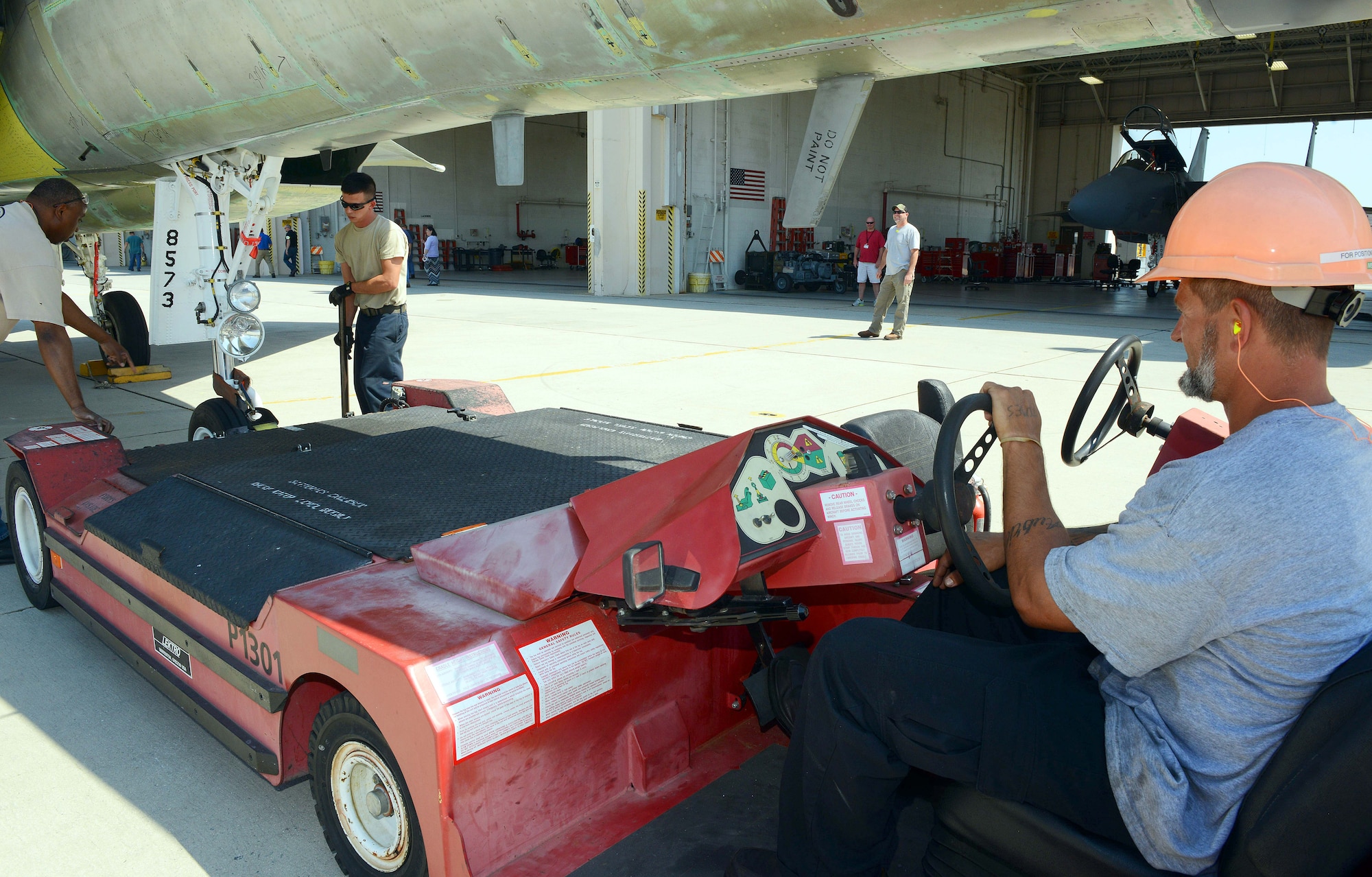 An F-15 is towed to a hangar upon its return from a test flight. During these flights, aircraft are put through extensive testing and engine run-up to find any possible performance problems. (U.S. Air Force photo by Tommie Horton)
