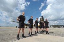 Members of the U.S. Army Golden Knights practice before their performance during the 2015 Joint Base San Antonio Air Show and Open House Nov. 1, 2015 at JBSA-Randolph. The United States Army Parachute Team, nicknamed and commonly known as the Golden Knights, is a demonstration and competition parachute team of the United States Army.The demonstration teams, which use five dedicated aircraft, perform at more than 100 events per year. (U.S. Air Force photo by Joel Martinez/Released)