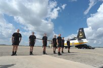 Members of the U.S. Army Golden Knights practice before their performance during the 2015 Joint Base San Antonio Air Show and Open House Nov. 1, 2015 at JBSA-Randolph. The United States Army Parachute Team, nicknamed and commonly known as the Golden Knights, is a demonstration and competition parachute team of the United States Army.The demonstration teams, which use five dedicated aircraft, perform at more than 100 events per year. (U.S. Air Force photo by Joel Martinez/Released)