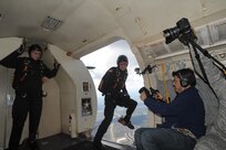 A member of the U.S. Army Golden Knights jumps out of an aircraft during the 2015 Joint Base San Antonio Air Show and Open House Nov. 1, 2015 at JBSA-Randolph. The United States Army Parachute Team, nicknamed and commonly known as the Golden Knights, is a demonstration and competition parachute team of the United States Army.The demonstration teams, which use five dedicated aircraft, perform at more than 100 events per year. (U.S. Air Force photo by Joel Martinez/Released)