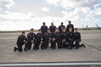 The U.S. Golden Knights and the Documented Original Tuskegee (Left) Theodore Johnson, Dr. Eugene Derricotte, Dr. Granville C. Coggs, M.D. and SMSgt James Bynum posed during the 2015 Joint Base San Antonio Air Show and Open House Nov. 1, 2015 at Joint Base San Antonio-Randolph, Texas. Air shows allow the Air Force to display the capabilities of our aircraft to the American taxpayer through aerial demonstrations and static displays and allowing attendees to get up close and personal to see some of the equipment and aircraft used by the U.S. military today. (U.S. Air Force photo by Olivia Mendoza) 