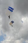 Members of the U.S. Air Force Wings of Blue parachute team perform during the 2015 Joint Base San Antonio Air Show and Open House Nov. 1, 2015 at Joint Base San Antonio-Randolph, Texas. Air shows allow the Air Force to display the capabilities of our aircraft to the American taxpayer through aerial demonstrations and static displays and allowing attendees to get up close and personal to see some of the equipment and aircraft used by the U.S. military today. (U.S. Air Force photo by Melissa Peterson) 