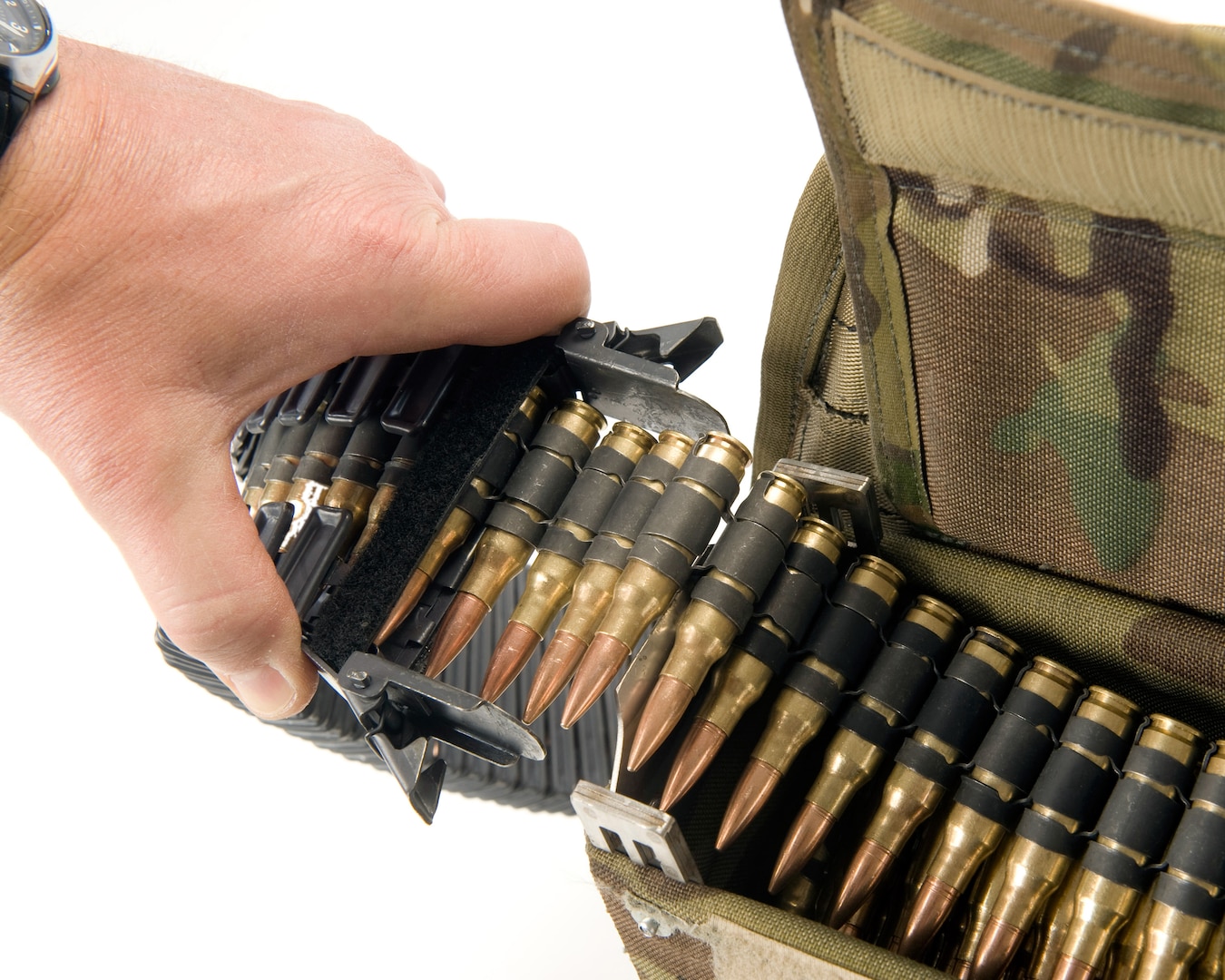 The "ironman" pack can hold 500 rounds of ammunition for a crew-served weapon. Iowa National Guard members invented the pack as a solution for carrying and employing ammunition during the war-fight when it is difficult to have a designated ammo bearer.