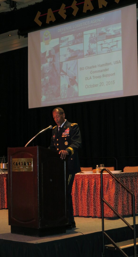 Brig. Gen. Charles R. Hamilton, U.S. Army, commander DLA Troop Support was the key note speaker for the R & DA fall 2015 meeting Oct. 20 in Atlantic City, New Jersey. Hamilton spoke about the future of military feeding, nutrition and strengthening partnerships with attendees. 