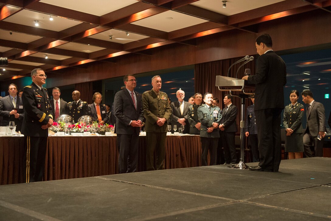 South Korean Defense Minister Han Min-koo delivers remarks during the Security Consultative Meeting reception in Seoul, South Korea, Nov. 1, 2015. DoD photo by Air Force Senior Master Sgt. Adrian Cadiz