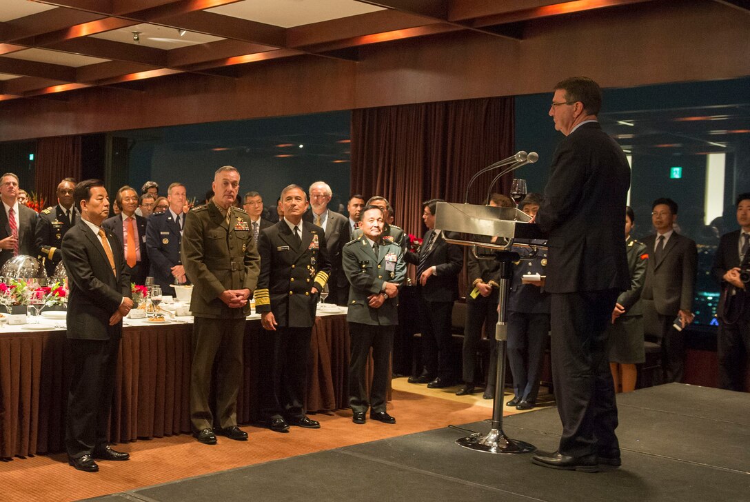 U.S. Defense Secretary Ash Carter delivers remarks during the Security Consultative Meeting reception in Seoul, South Korea, Nov. 1, 2015. DoD photo by Air Force Senior Master Sgt. Adrian Cadiz