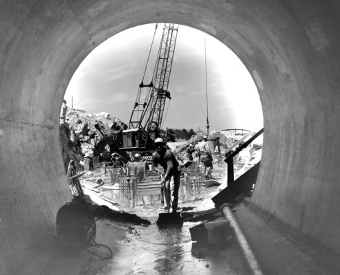 Construction of Northfield Brook Lake in Connecticut circa 1964.