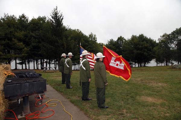 The New England District Ranger Color Guard begins the celebration by posting the colors on October 3, 2015.