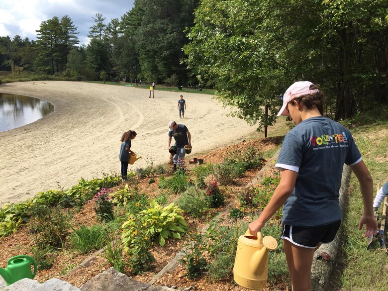 Volunteers plant and cultivate new vegetation around West Hill Dam in Massachusetts on September 19, 2015.