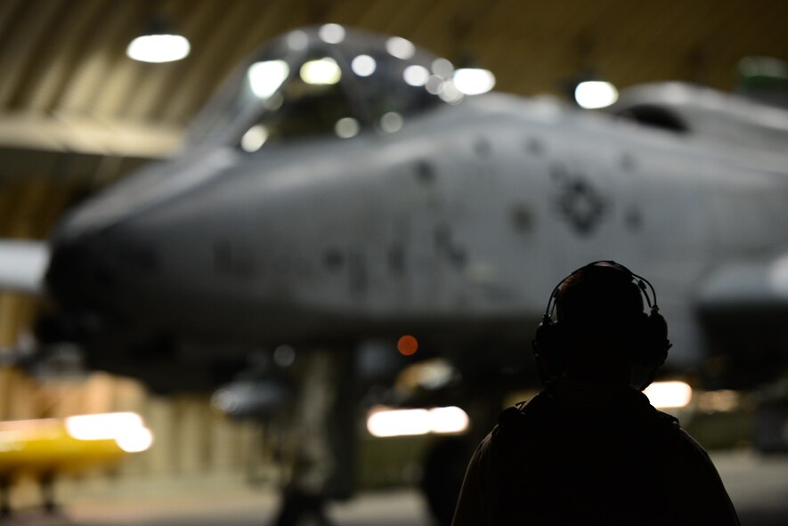 Members of the 25th Fighter Squadron ready A-10 Thunderbolt II's for night operations during the first night of Vigilante Ace 16 held at Osan Air Base, Republic of Korea, Nov. 2, 2015. Vigilant Ace is a peninusla wide operational readiness exercise focused on strengthening the ROK/US alliance. 
(U.S. Air Force photo/Staff Sgt. Amber Grimm)