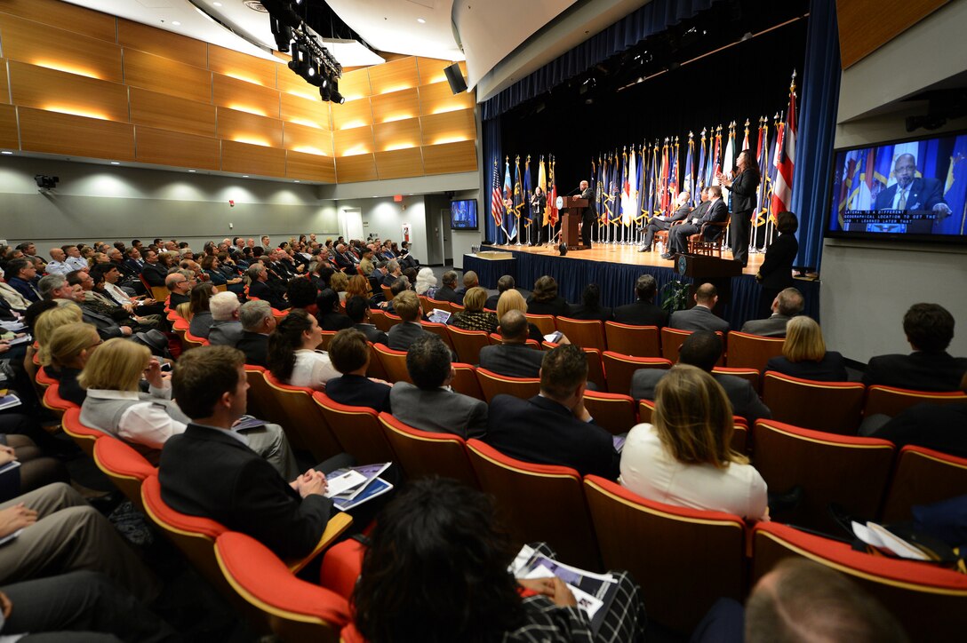 Claiborne D. Haughton Jr., former acting deputy assistant secretary of defense for equal opportunity, delivers keynote remarks during the Defense Department’s 35th Annual Disability Awards Ceremony at the Pentagon, Oct. 29, 2015. DoD photo by Marvin Lynchard