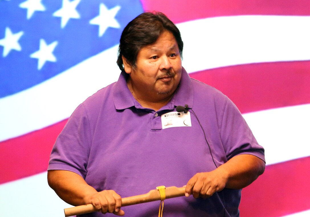 Nelson "Scottie" Harjo, a tribal storyteller, played his flute and told stories of his Native American roots at the Tulsa District U.S. Army Corps of Engineers during a ceremony held Nov. 2, 2015 at the Tulsa District office.  The Tulsa District held the ceremony in recognition of National American Indian Heritage Month which is celebrated throughout the month of November 2015. 