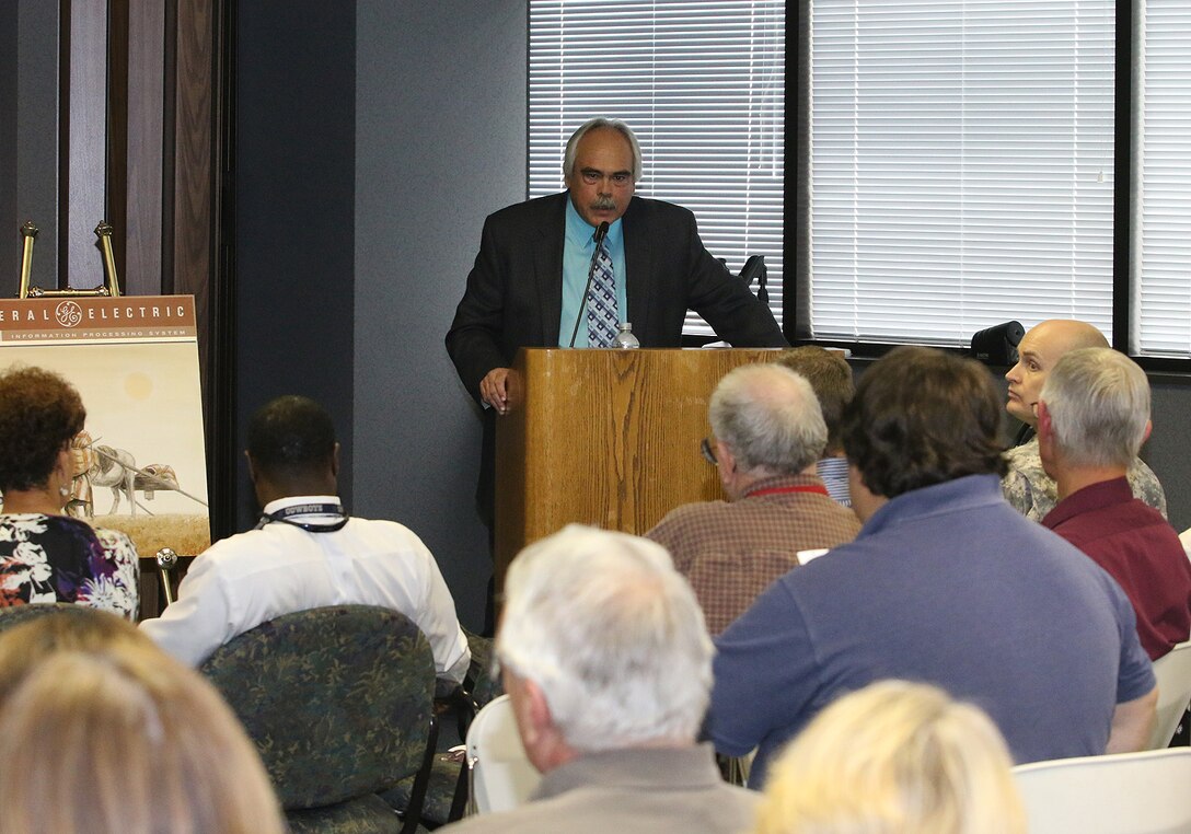 Eugene Goff, Kansas Area Operations Project Manager, delivers the keynote speech during a Native American Heritage ceremony held Nov. 2, 2015 at the Tulsa District, U.S. Army Corps of Engineers office, Tulsa Okla.  The Tulsa District held the ceremony in recognition of National American Indian Heritage Month which is celebrated throughout the month of November 2015.